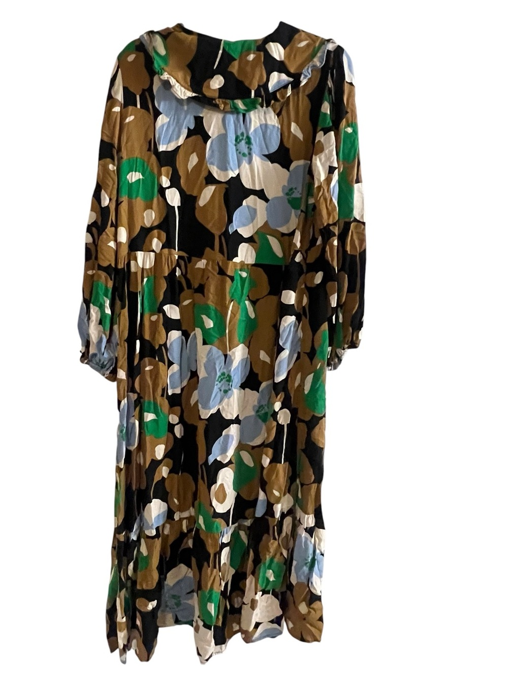 WHO WHAT WEAR Floral Ruffle Neck Tiered Midi Dress L - Picture 2 of 5